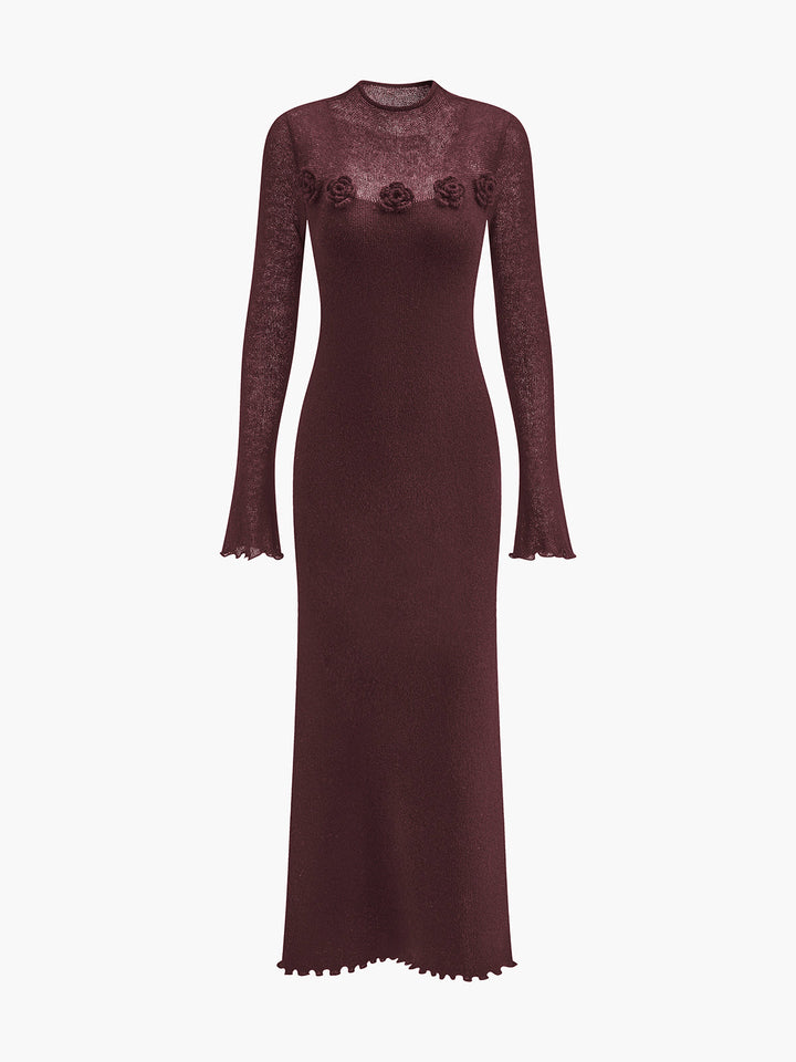 Wollmischung 3D Blumen-Rüschenkragen Pulloverkleid