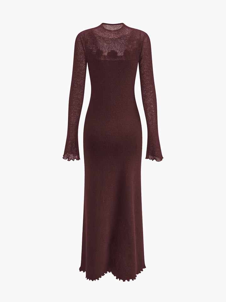Wollmischung 3D Blumen-Rüschenkragen Pulloverkleid
