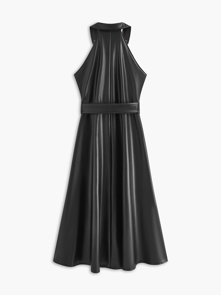 Kleid aus Kunstleder ohne Ärmel mit Gürtel