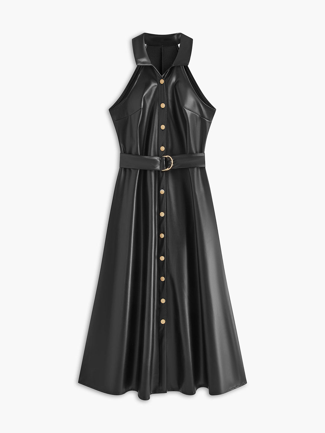 Kleid aus Kunstleder ohne Ärmel mit Gürtel