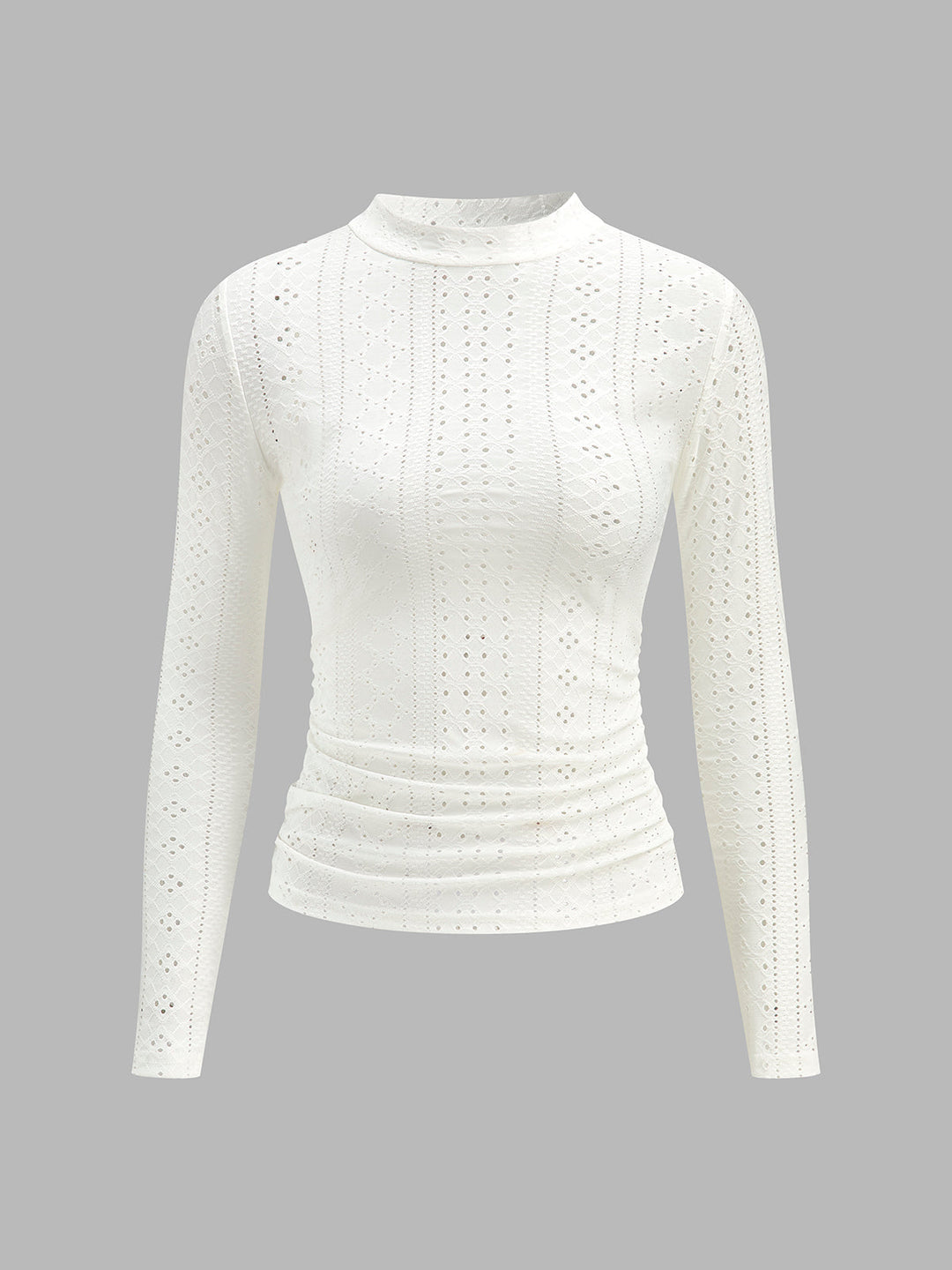 Halbtransparente Stehkragen-Skinny-Top mit seitlichen Falten