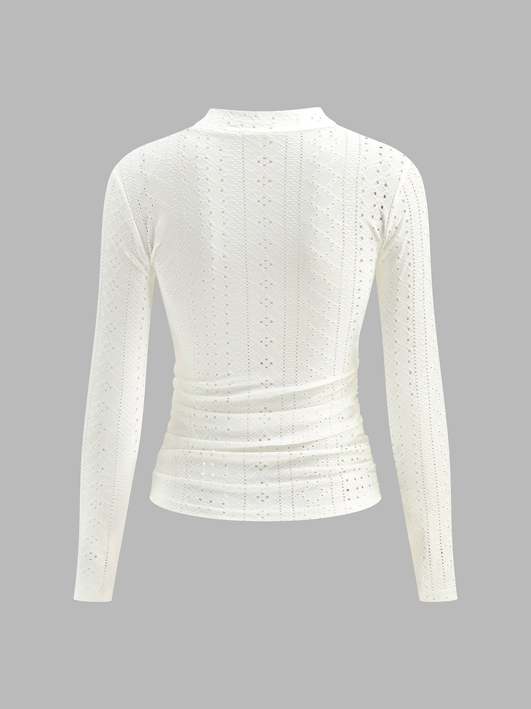 Halbtransparente Stehkragen-Skinny-Top mit seitlichen Falten