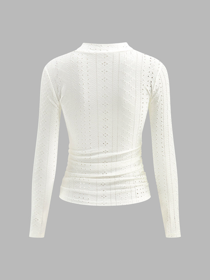 Halbtransparente Stehkragen-Skinny-Top mit seitlichen Falten