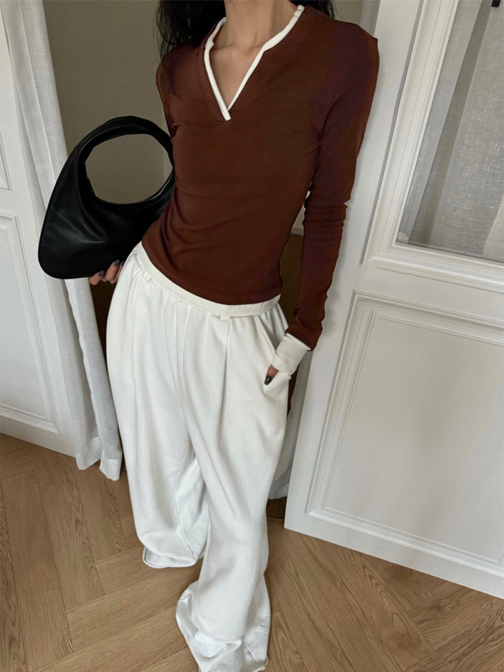 2 in 1 V-Ausschnitt Jersey-Top mit Kontrastbesatz