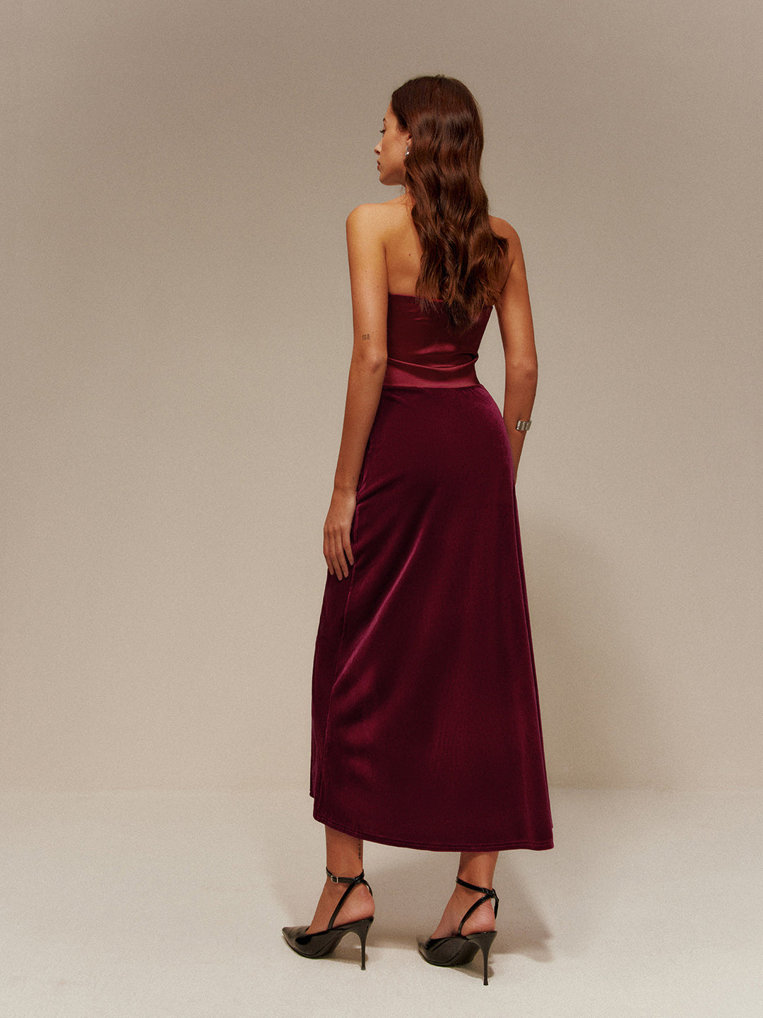 Satin-Panel-Samt-Falten-Röhrenkleid
