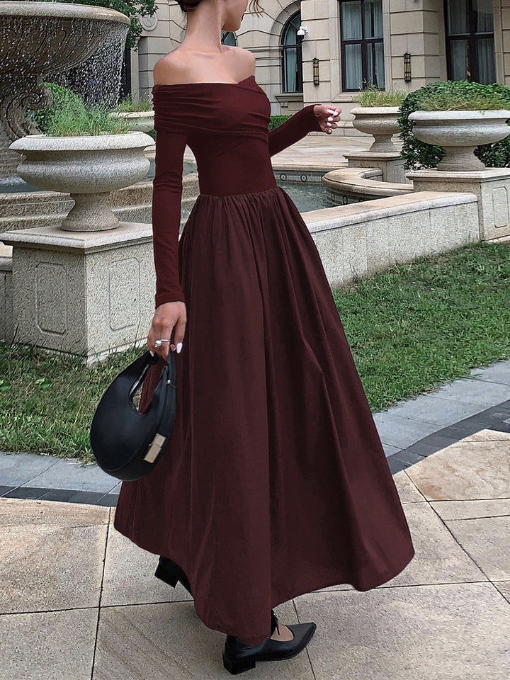 Off-Schulter-Kleid mit Schnürung und langen Ärmeln