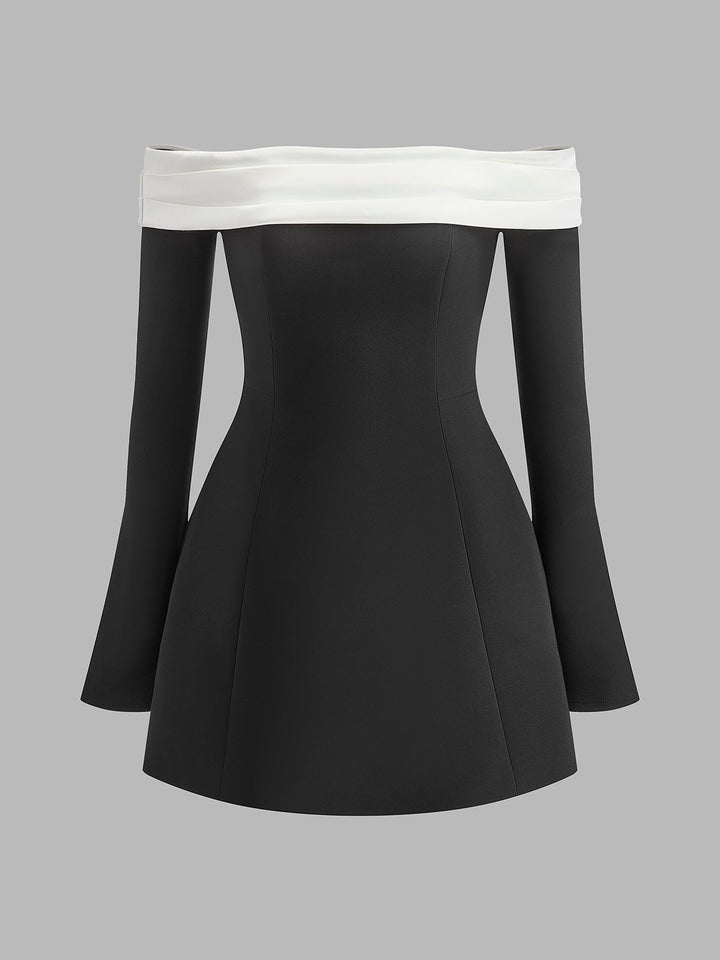 Kleid mit Farbblockierung und Glockenärmeln, schulterfrei