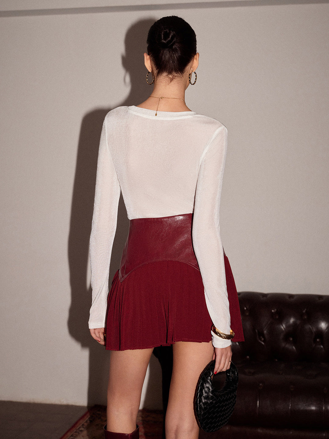 Faux Leder Falten Panel Minirock