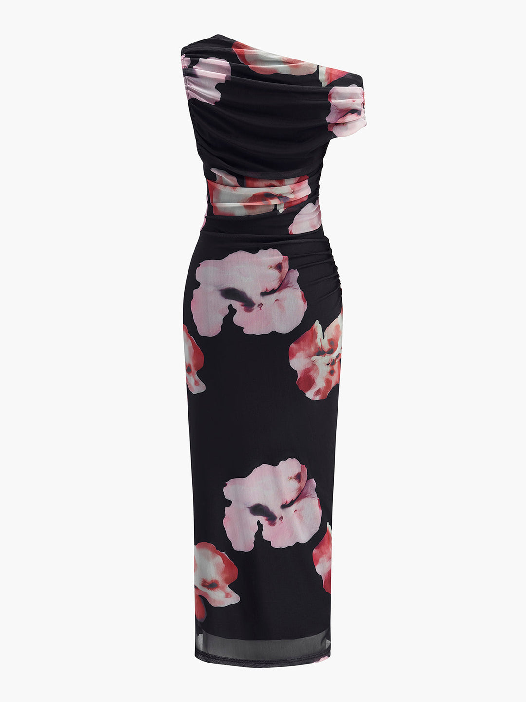 Asymmetrischer Neckholder Blumen Mesh Kleid