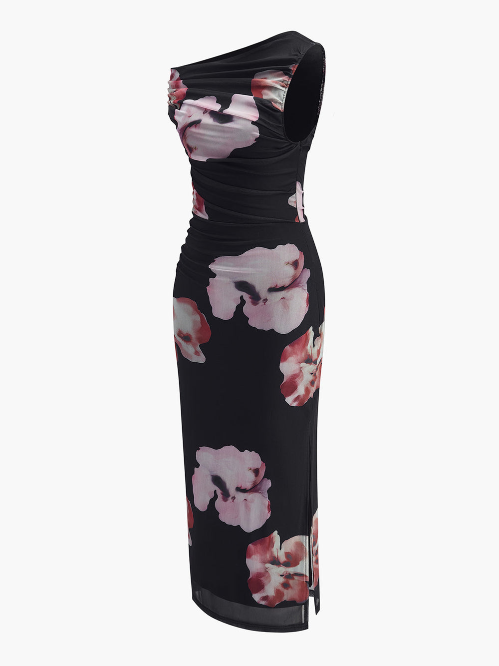 Asymmetrischer Neckholder Blumen Mesh Kleid
