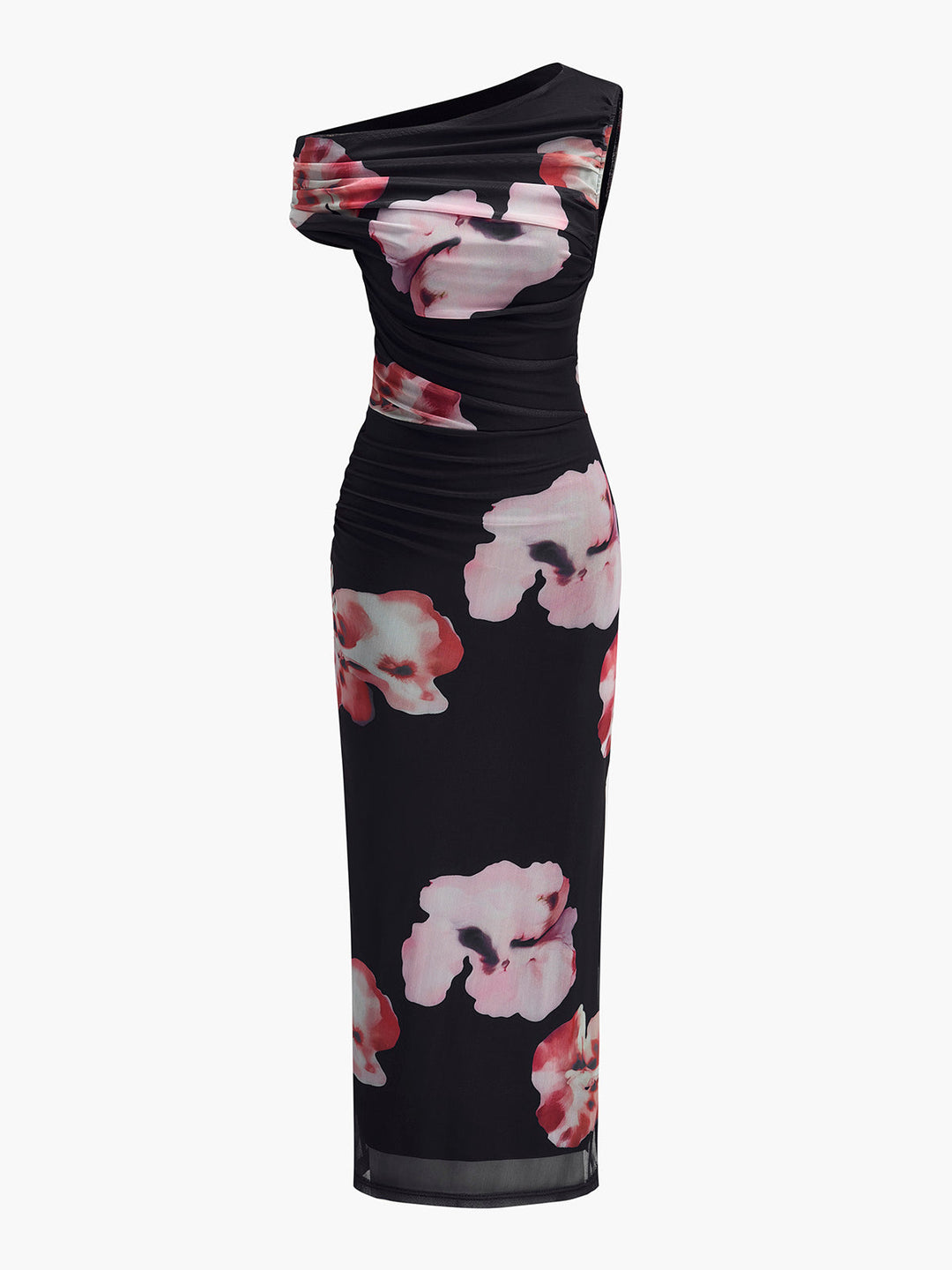 Asymmetrischer Neckholder Blumen Mesh Kleid