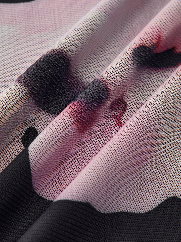 Asymmetrischer Neckholder Blumen Mesh Kleid