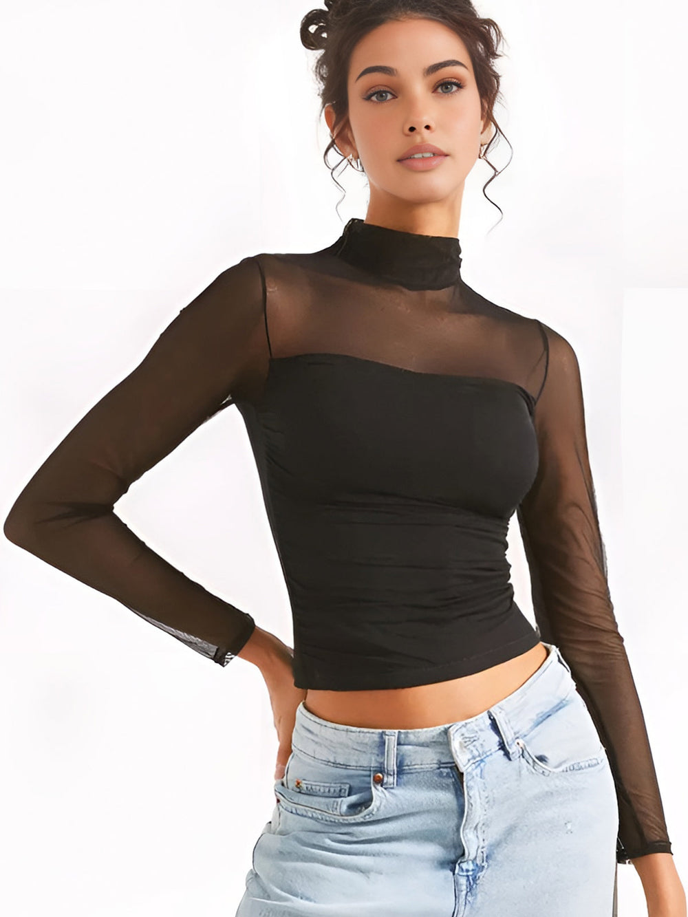 Plissiertes Sheer-Panel-T-Shirt