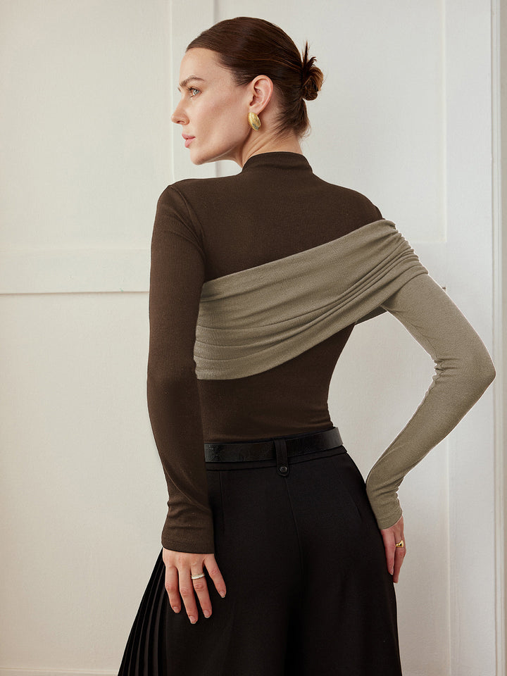 Farblich abgesetztes Falten-Jersey-Oberteil in Slim Fit