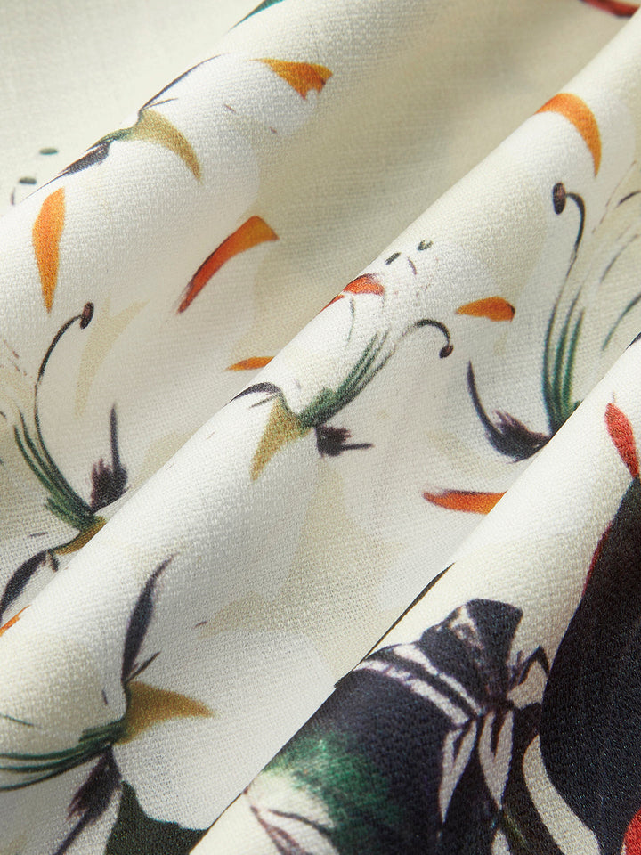 Kleid mit eckigem Ausschnitt und Blumenmuster mit Reißverschluss