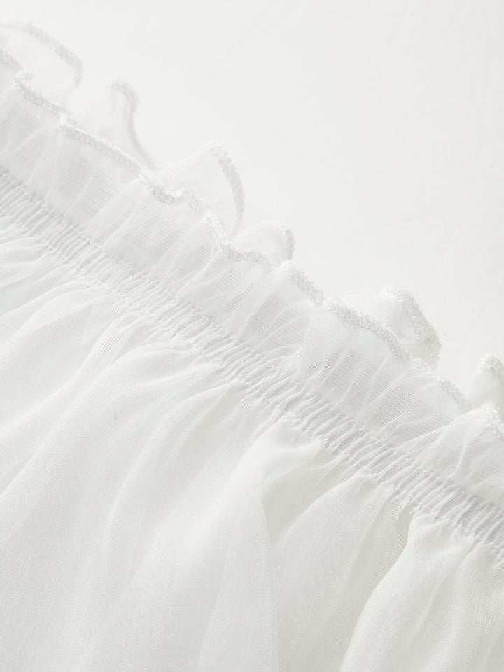 Halbdurchsichtiges Blumen-Chiffon-Oberteil mit Farbverlauf und schulterfreiem Design