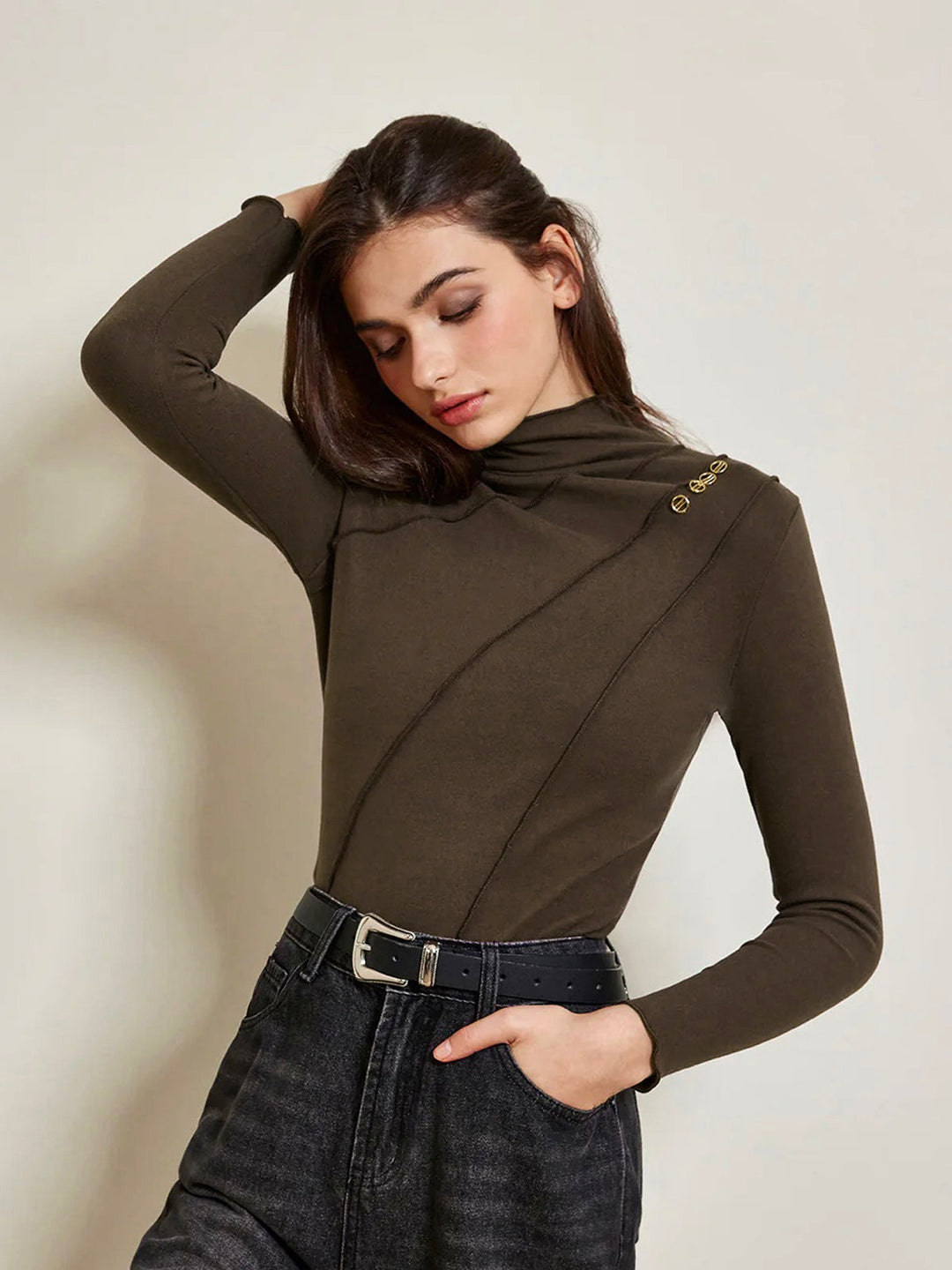 Bedrucktes Jersey-Oberteil mit Metall-Detail