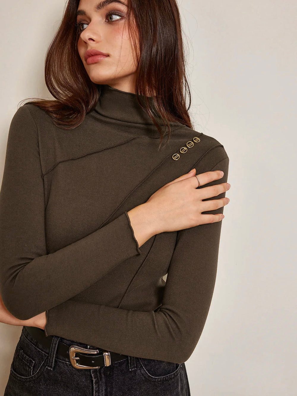 Bedrucktes Jersey-Oberteil mit Metall-Detail