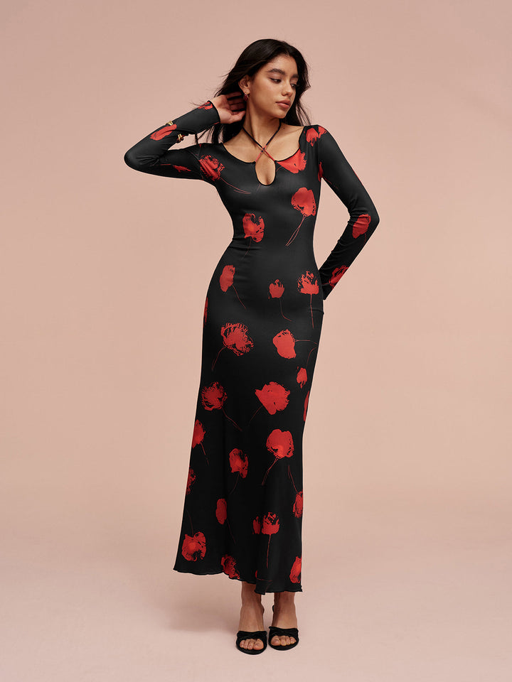 Geblümtes Kleid mit Neckholder