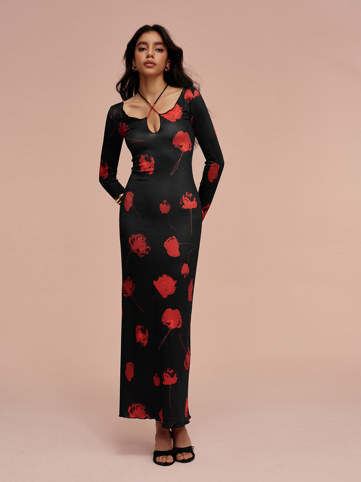 Geblümtes Kleid mit Neckholder