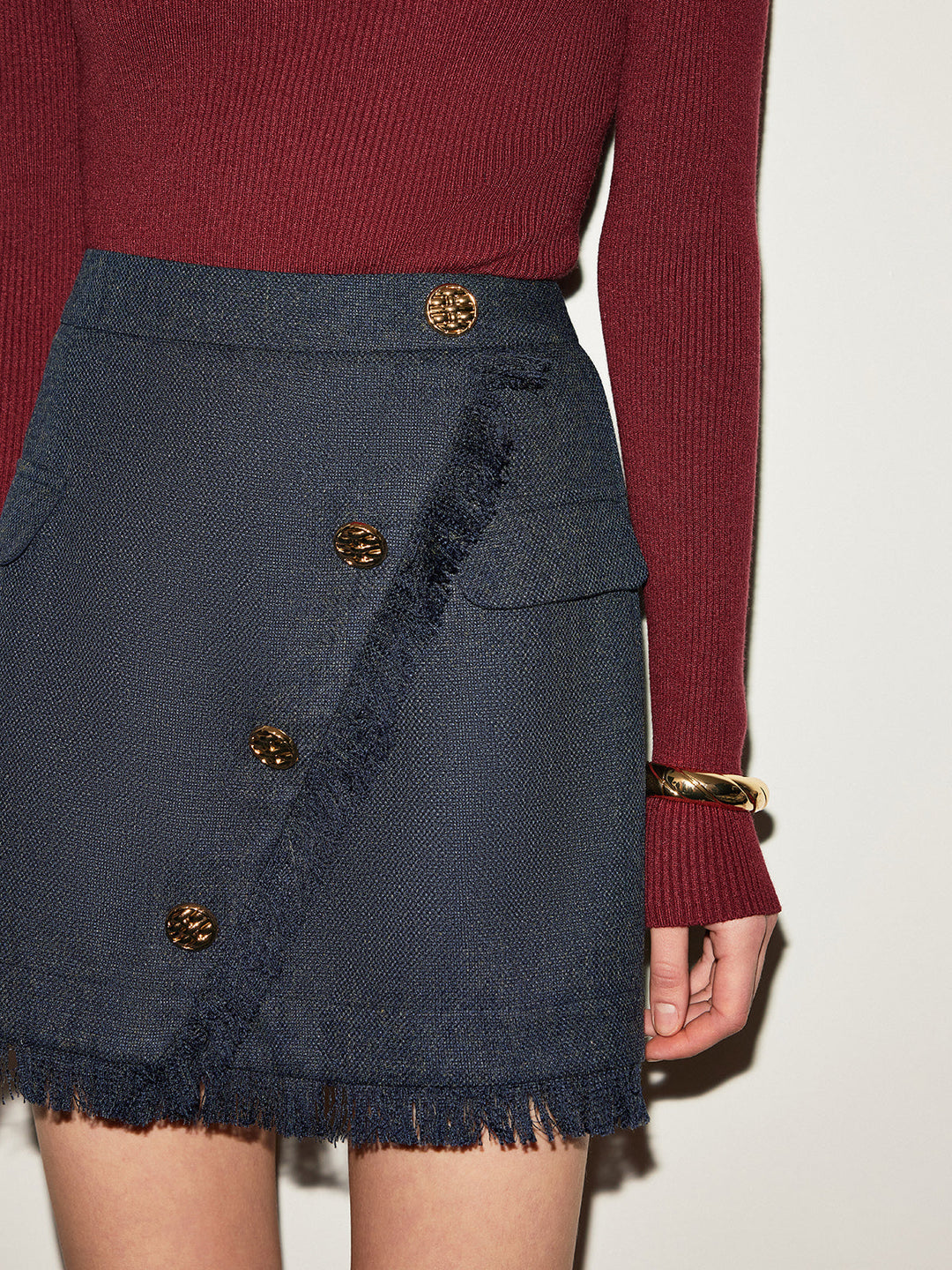 Mid-Waist Tweed Quaste Minirock