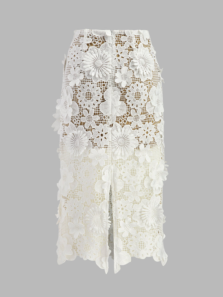 Asymmetrisches Spitzenkleid mit Blumenmuster