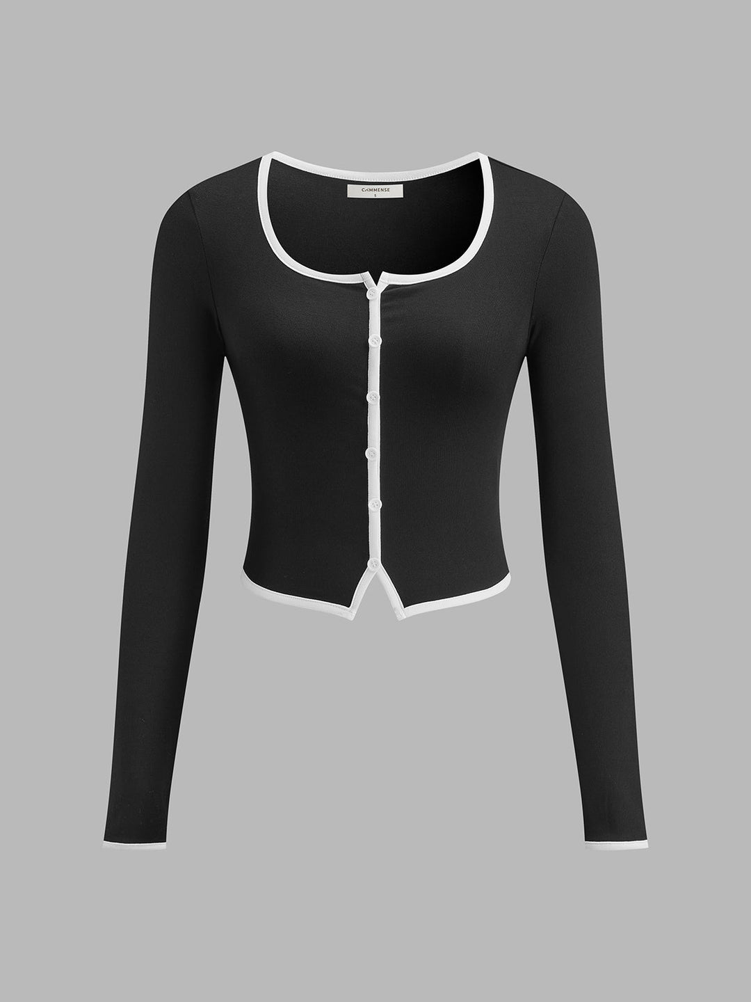 Langarmshirt aus Strick mit quadratischem Ausschnitt und Kontrastbesatz