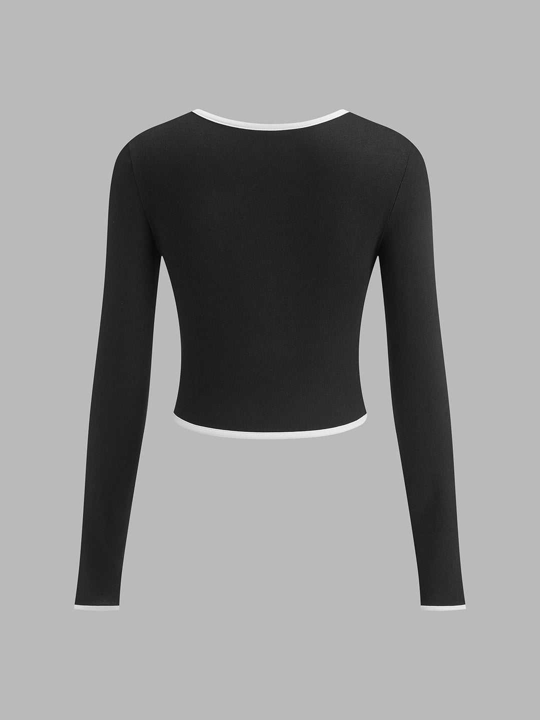 Langarmshirt aus Strick mit quadratischem Ausschnitt und Kontrastbesatz