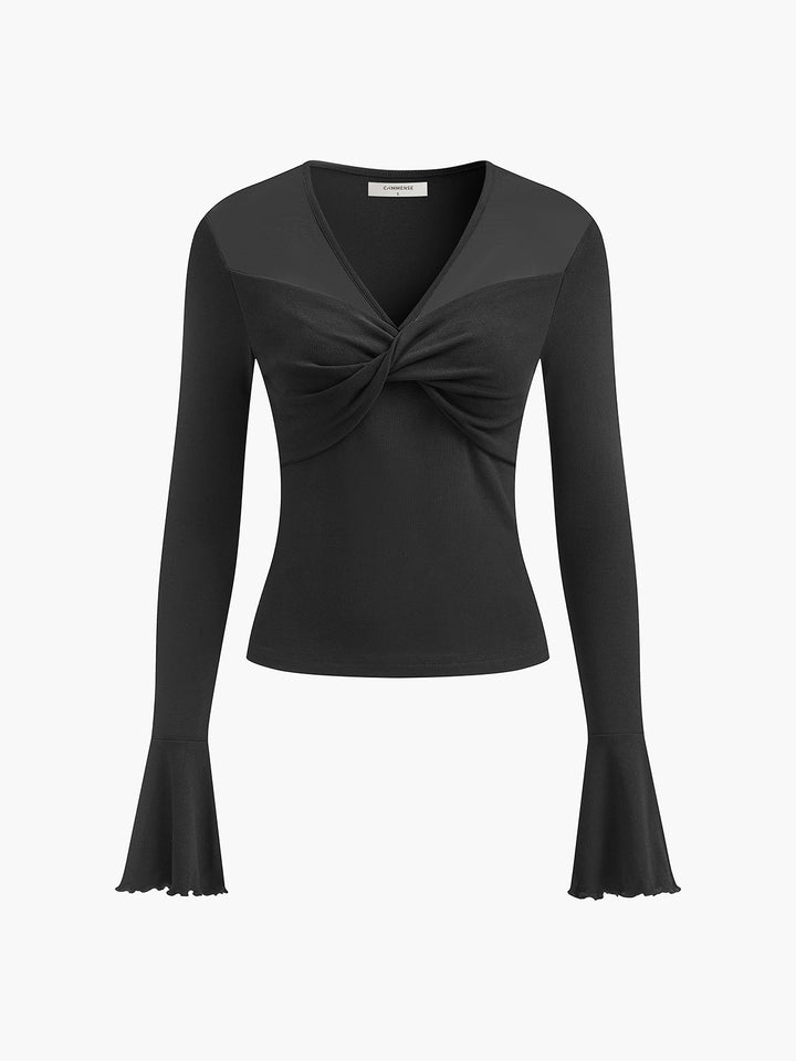 V-Ausschnitt Mesh-Einsatz Strickjacke