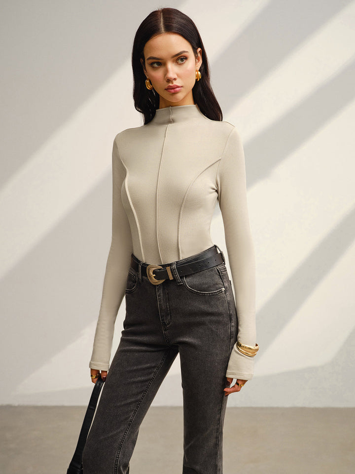 Stehkragen Paspel Warmer Pullover