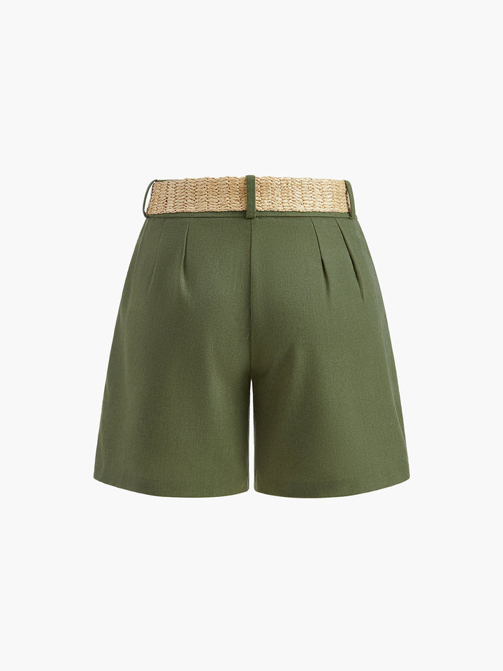 V-Ausschnitt-Shorts-Set Mit Knopfleiste Und Gürtel
