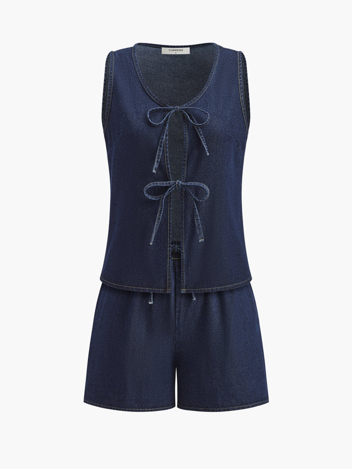 Denim Kordelzug Shorts Set