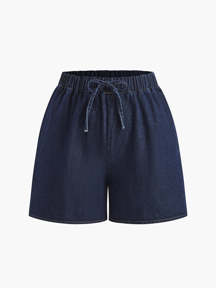 Denim Kordelzug Shorts Set