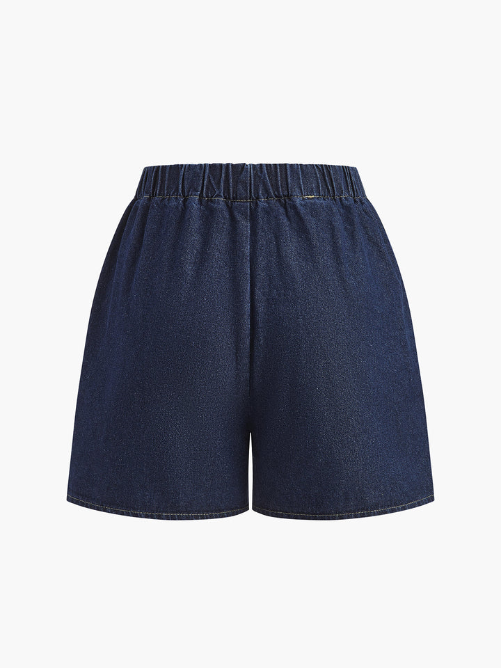 Denim Kordelzug Shorts Set
