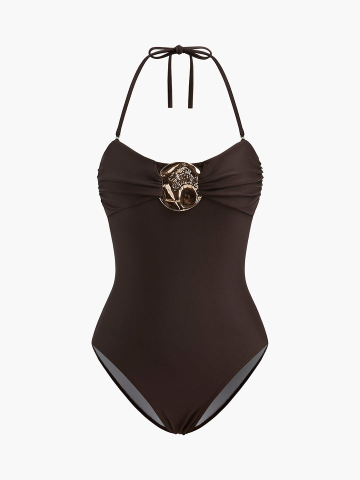 Metalldetail Twist-Front-Badeanzug