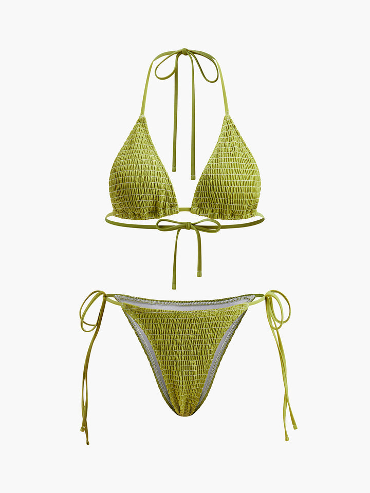 Smocked Triangle Bikini mit Bindebändern