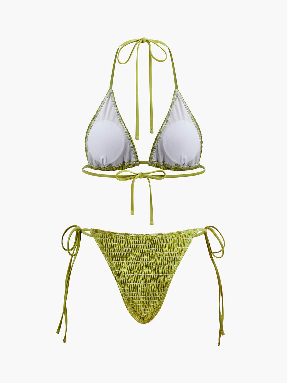 Smocked Triangle Bikini mit Bindebändern