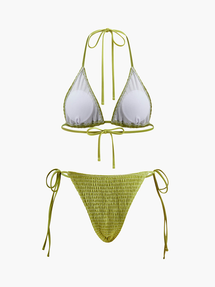 Smocked Triangle Bikini mit Bindebändern