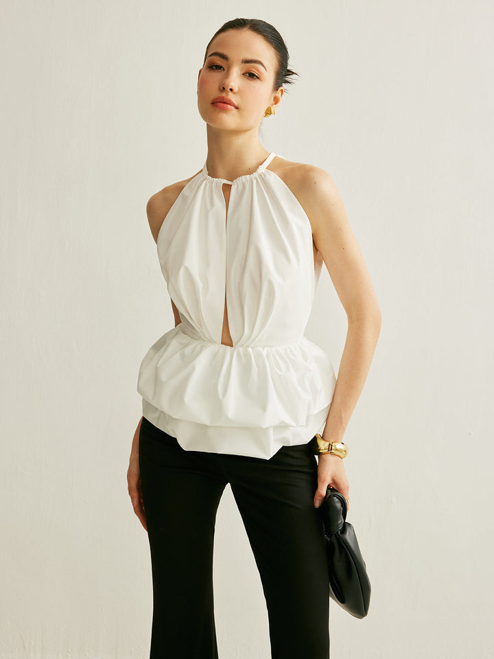 Peplum-Oberteil mit Schlüsselloch-Ausschnitt