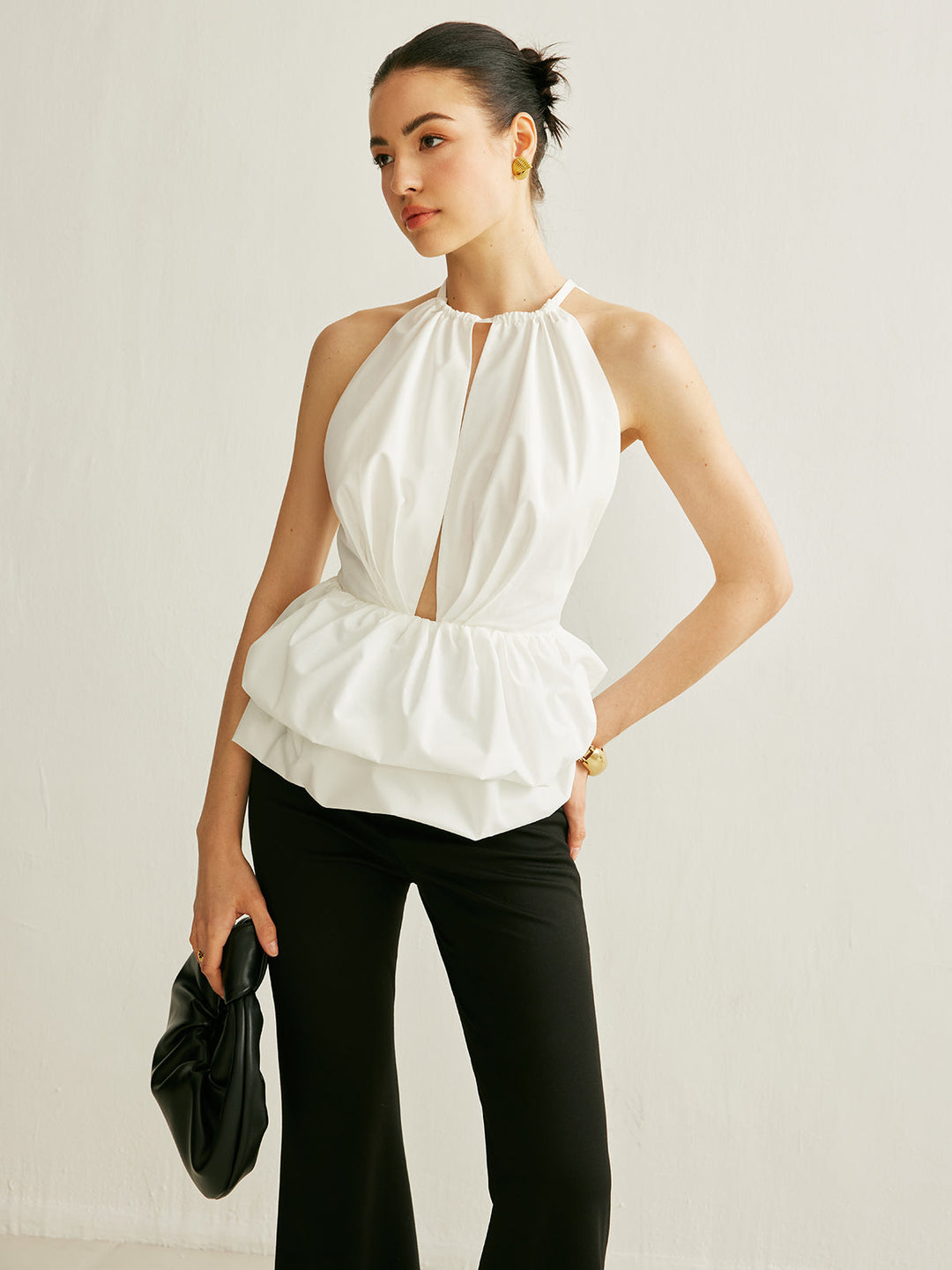 Peplum-Oberteil mit Schlüsselloch-Ausschnitt