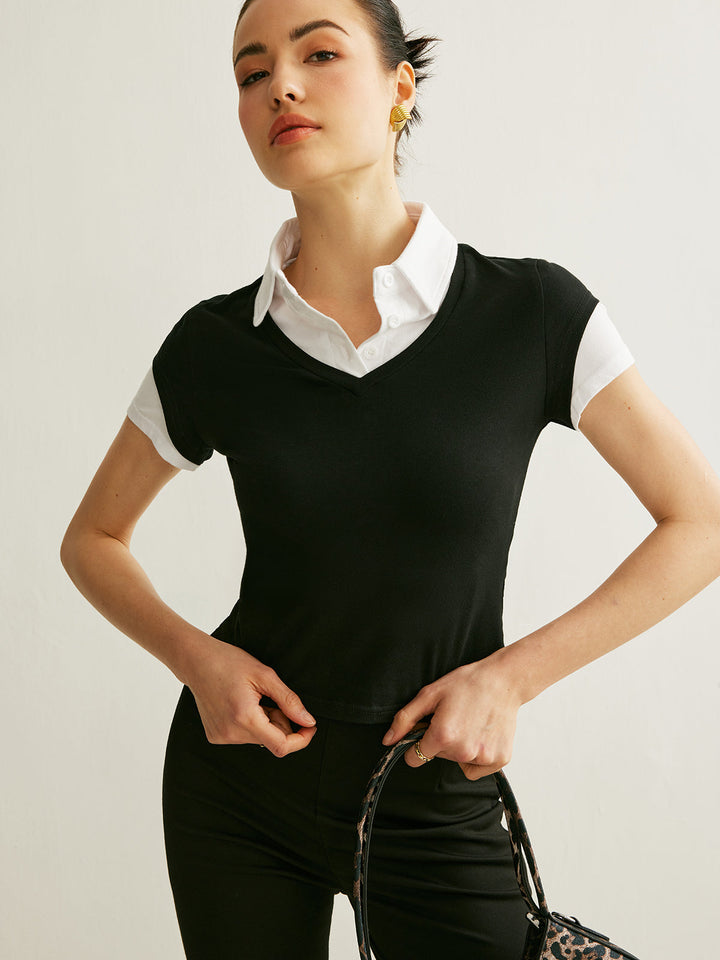 Polo-Kragen T-Shirt mit Farbblock