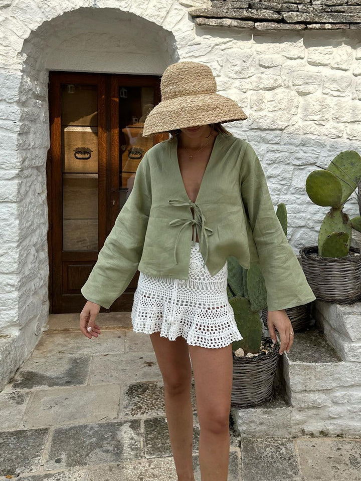 Oversized Langarm-Bluse mit Bindung vorne