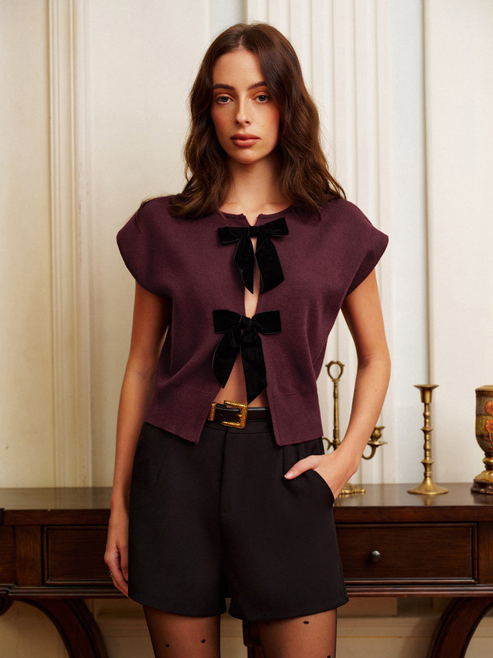 Bow-Detail Split Pullover-Weste