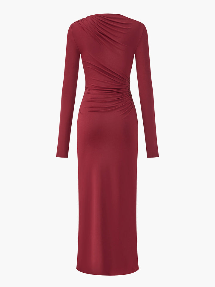 Gerüschtes Jersey Slim Langes Kleid