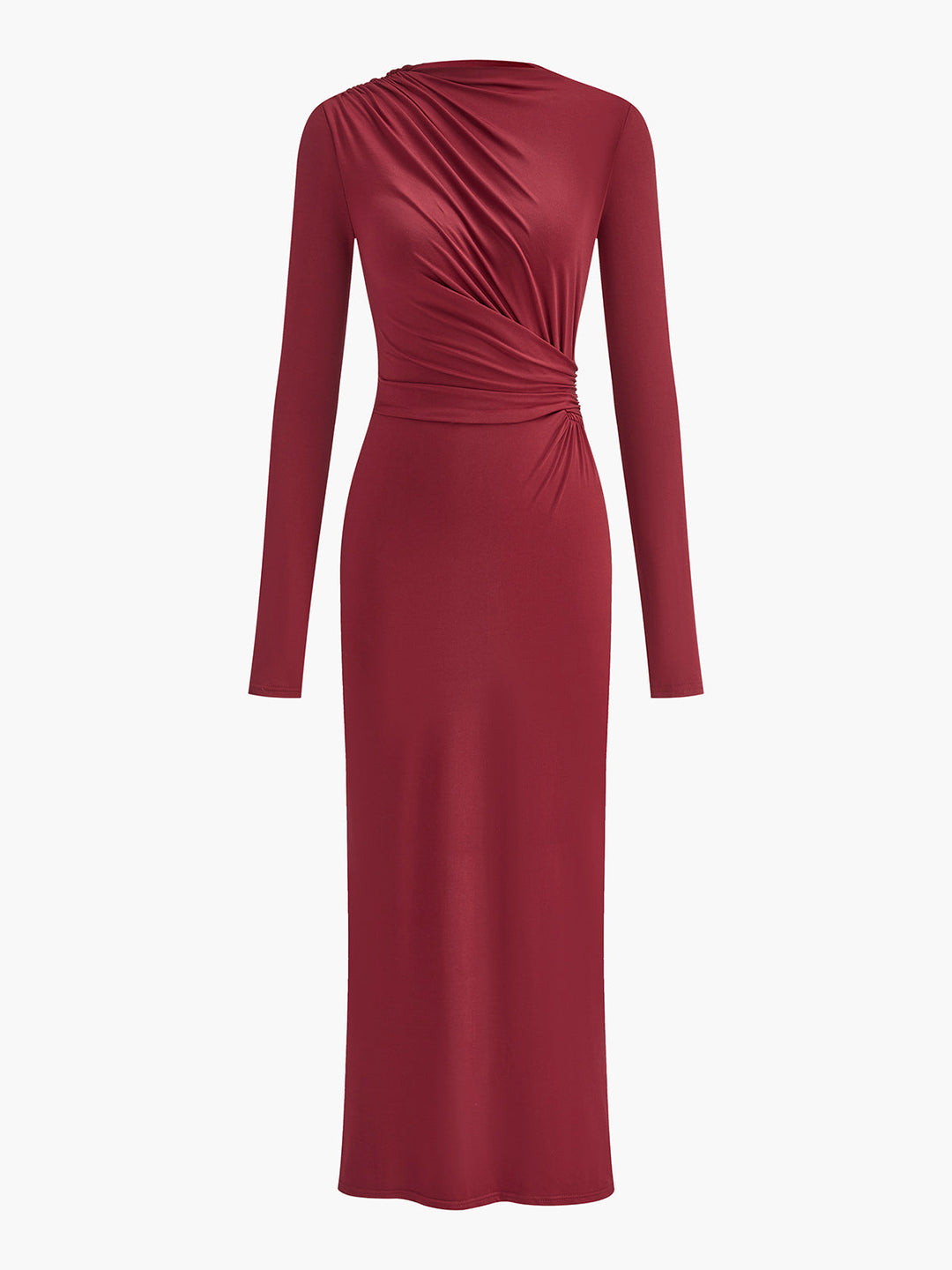 Gerüschtes Jersey Slim Langes Kleid