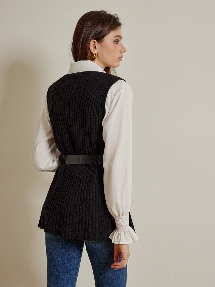 Zweiteiler Gürtel Pullover mit Poloshirt