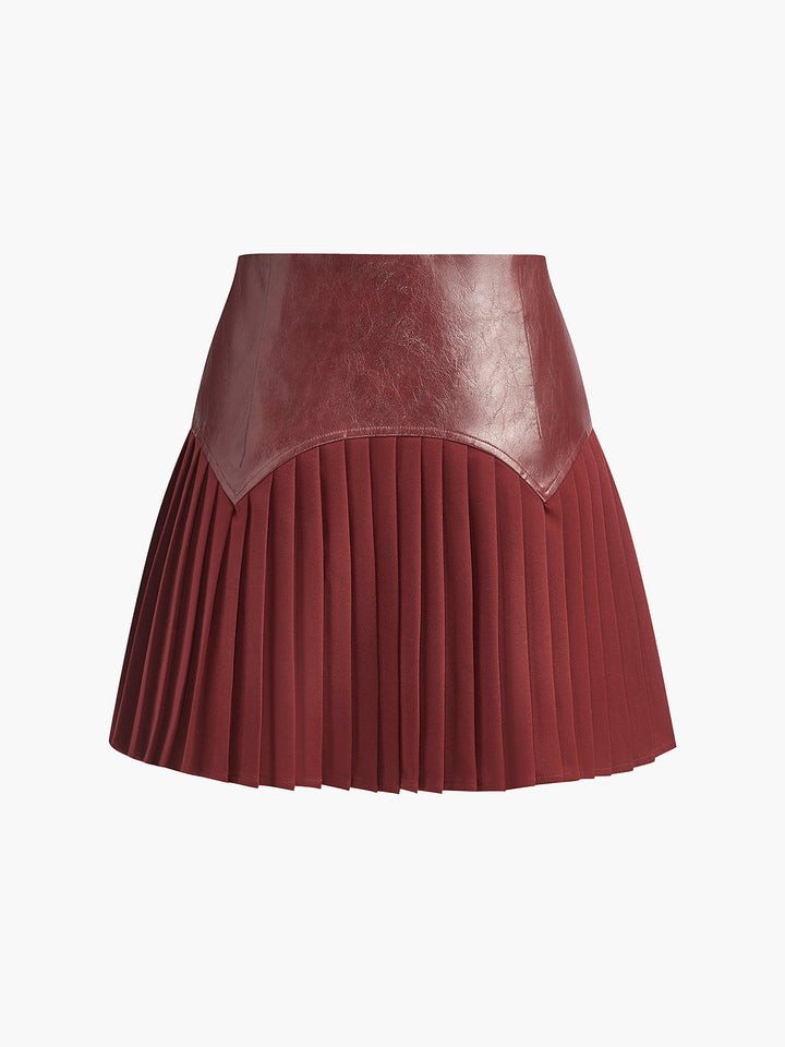 Faux Leder Falten Panel Minirock