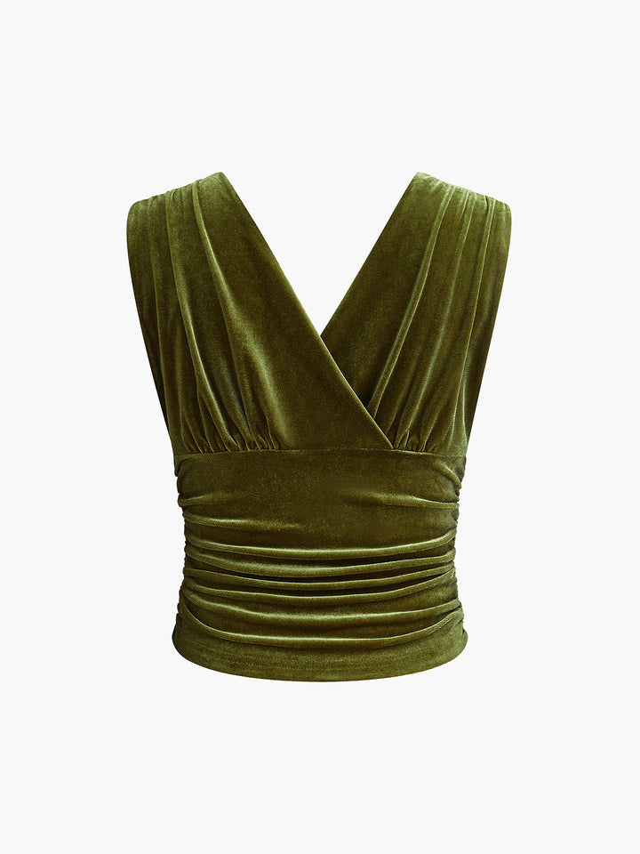 Samt Falten Gerüschte Taille Crop Tank Top