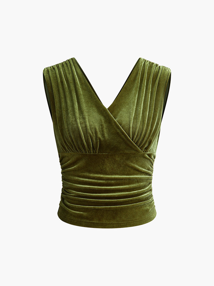 Samt Falten Gerüschte Taille Crop Tank Top