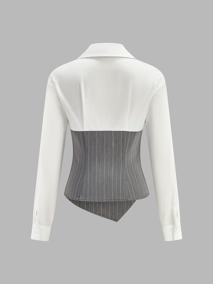 Colorblock Gestreiftes Asymmetrisches Hemd